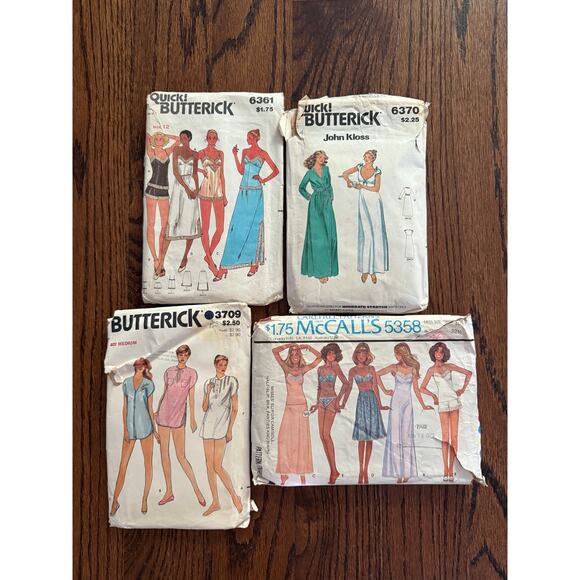 4-Piece Bundle Vintage 70s Sewing Patterns Lingerie Panties Bras Camisole Sleep - Picture 2 of 8
